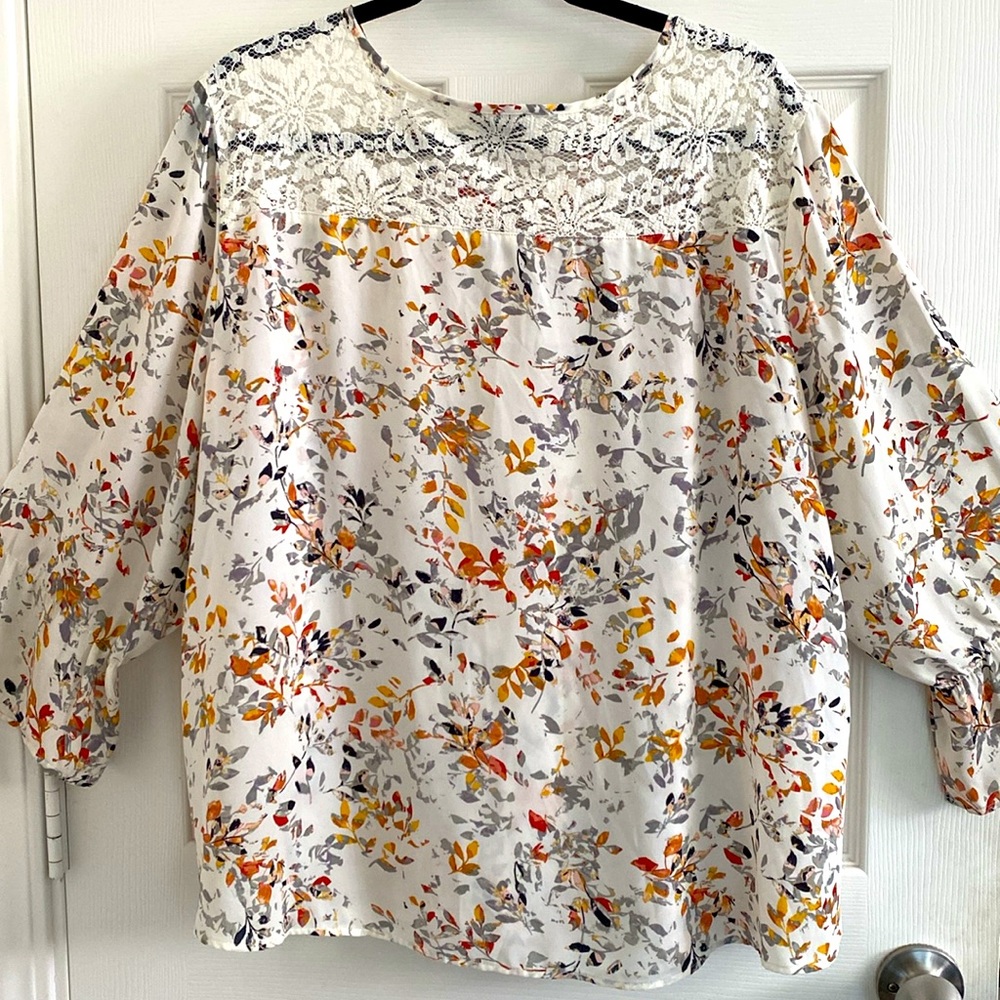 Van Heusen Lightweight Long Sleeve Lace Floral Cream White Blouse Shirt Top - Picture 5 of 10